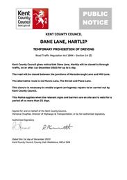 Dane Lane, ROAD CLOSURE