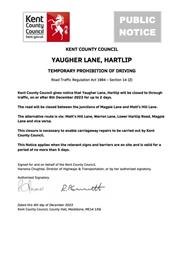 Yaugher Lane Further (2) Road Closure 6 Dec