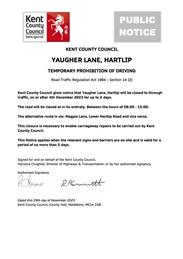 Yaugher Lane ROAD CLOSURE